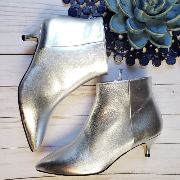 silver kitten heel booties